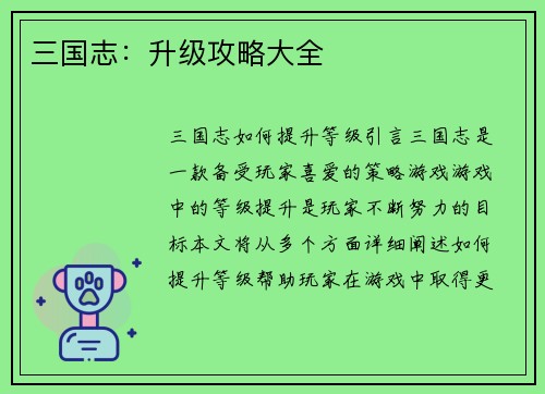 三国志：升级攻略大全