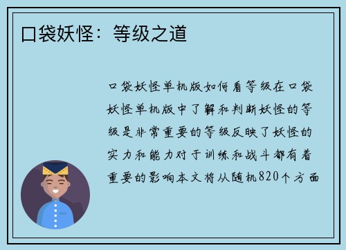 口袋妖怪：等级之道